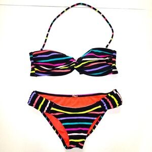 Victoria's Secret Retro Neon Striped Twist Front Bandeau Bikini Set